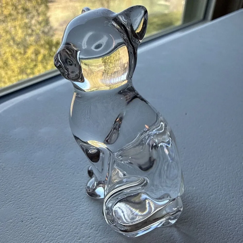 Vintage Lenox Crystal Glass Seated Cat Figurine Paper Weight Made Czech Republic